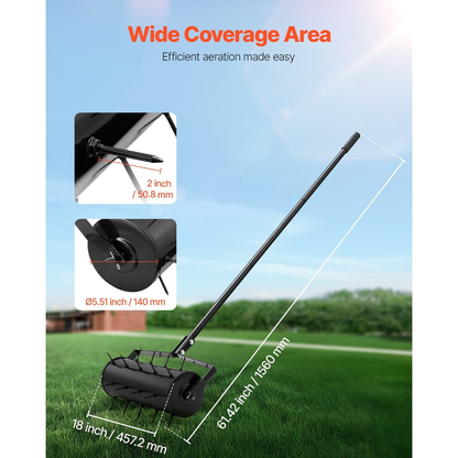 Rolling Lawn Aerator Heavy Duty - Manual Spike Aerator with Detachable Adjustable Handle, 27 Iron Spikes, Rust-Resistant for Garden Yard Patio Compacted Soil - Available in 18 & 21 Inch