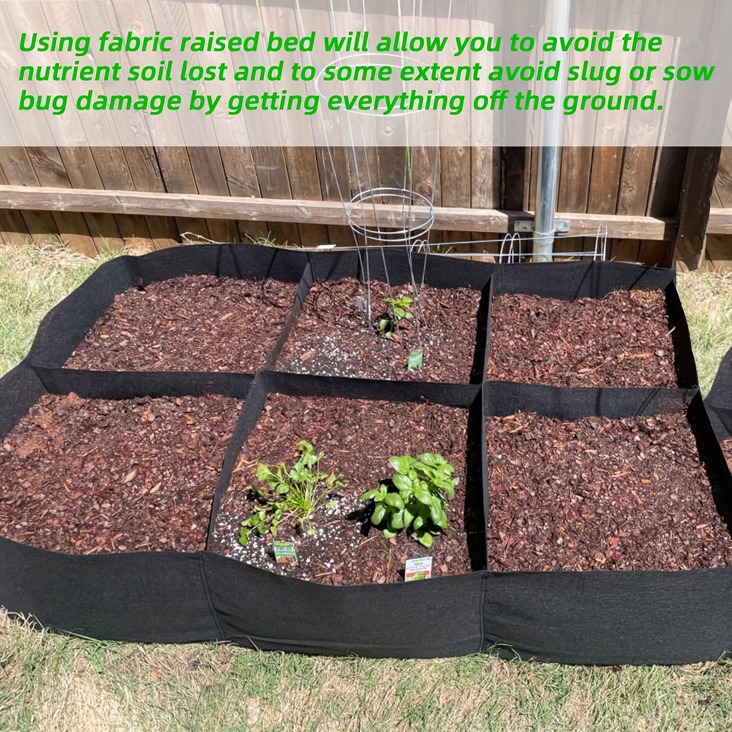 Raised Bed Grow Bag 128 Gallon 6 Grids 48x24x12 Inch | Breathable Fabric Planter for Vegetables Potatoes Flowers | Rectangle Garden Bed Indoor Outdoor