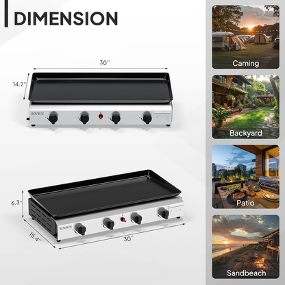 Flat Top Griddle Propane Tabletop 2 or 4 Burner, 20000 BTU Portable Gas Grill with Nonstick Enamel Tray, Piezo Ignition, 246 Sq In Cooking Surface for Camping BBQ Tailgating Backyard
