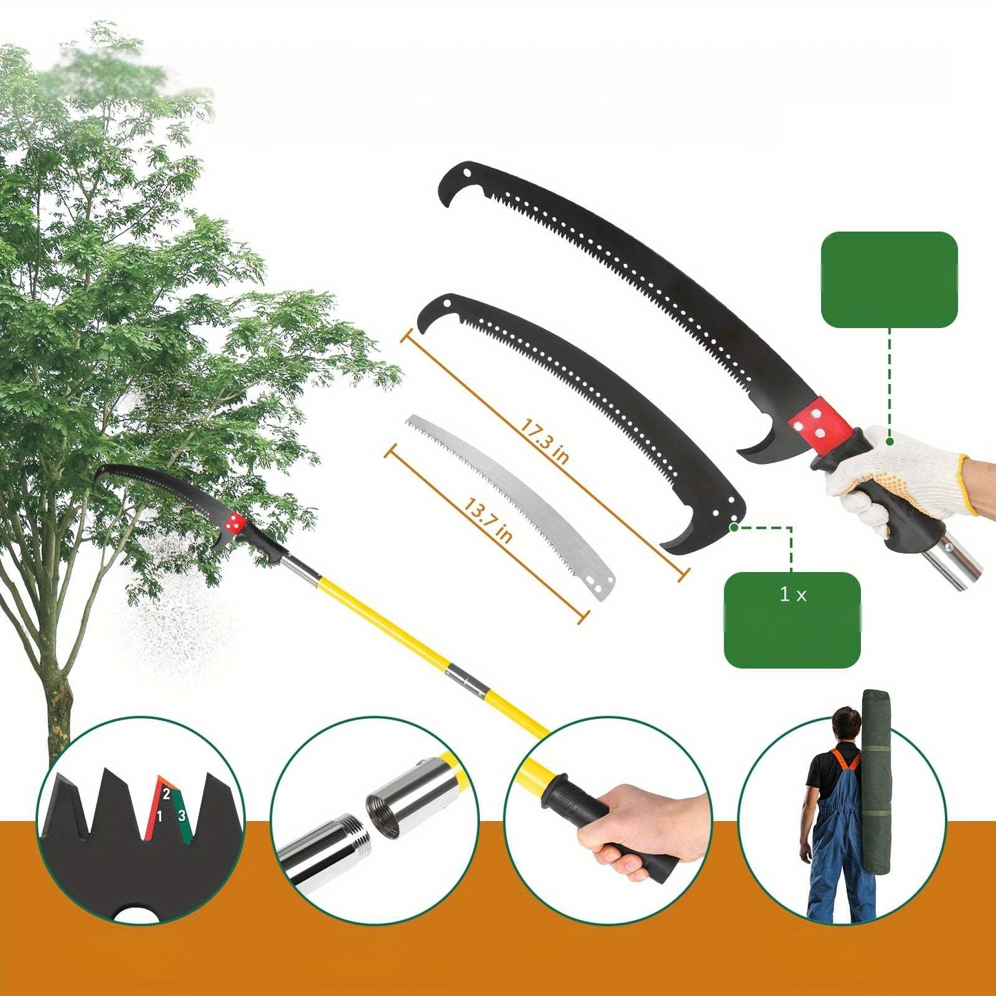 Extendable Pole Saw 26ft 2-in-1 Manual Tree Pruner – High Reach Branch Trimmer with Pruning Saw & Rope Cutter for Yard & Garden