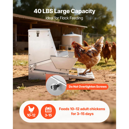Automatic Chicken Feeder Treadle 40 lbs Galvanized Steel Lockable