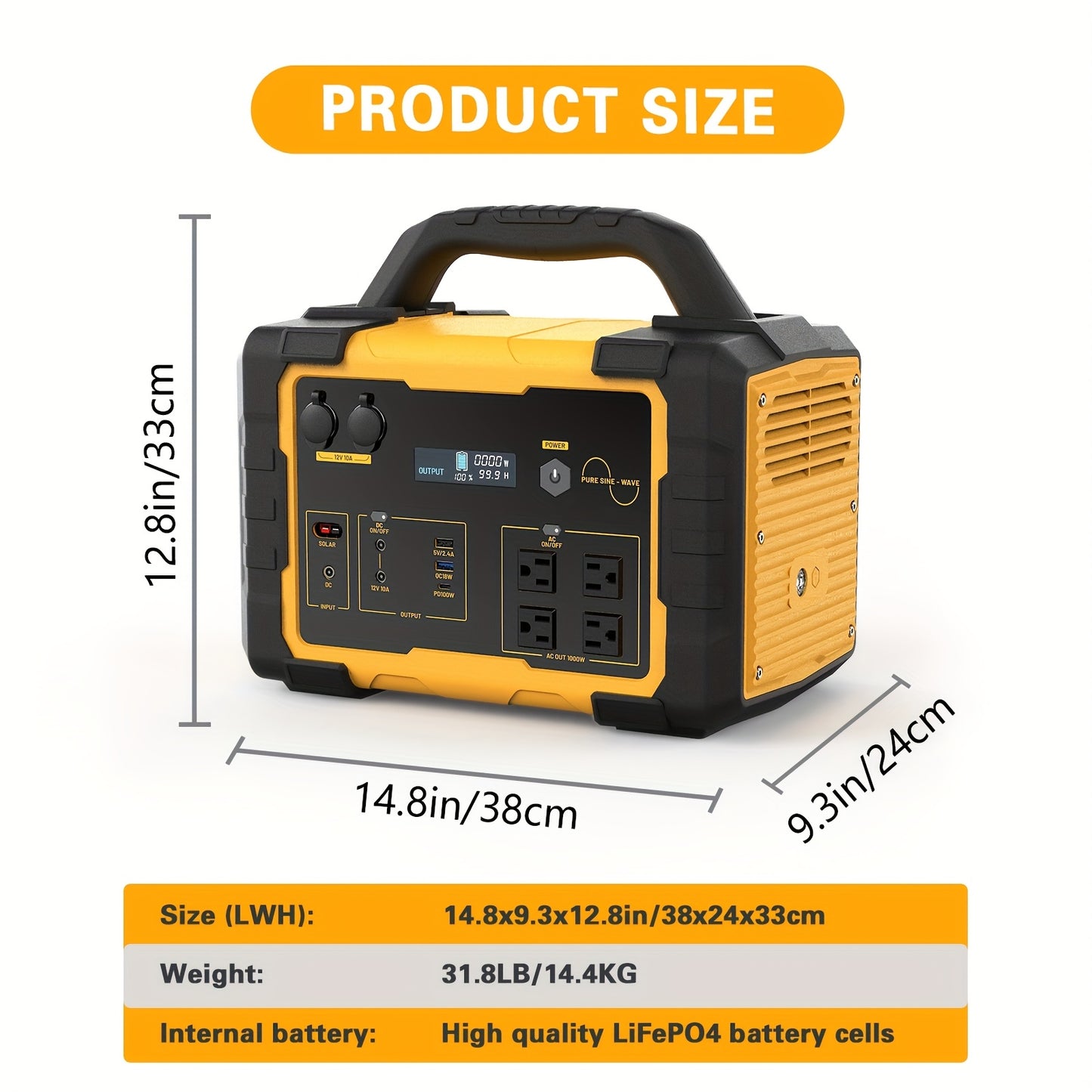 Off-Grid Power Station 1000W 2000W Peak 1075Wh LiFePO4 Battery Solar Generator Fast Charging for Home Emergency Camping Hunting Outdoor RV Backup