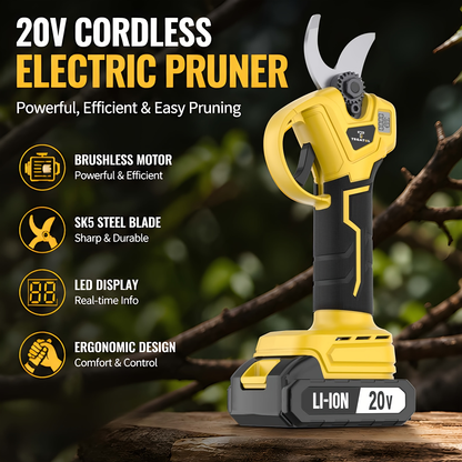 20V Cordless Pruning Shears Upgraded Electric Tree Pruner with Display Screen, Replaceable Blade, 1 or 2 Batteries & Storage Bag for Branch Cutting & Garden Pruning