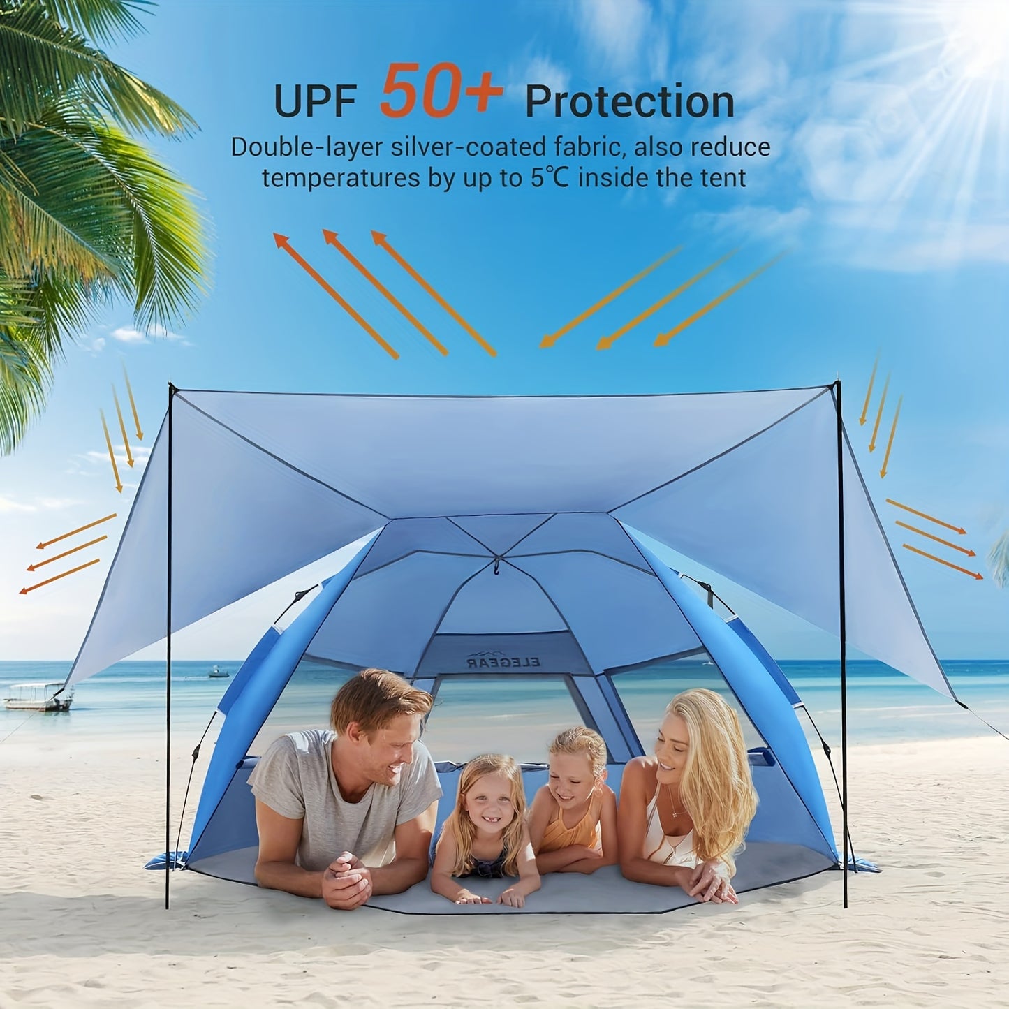 Beach Tent 4-6 Person UPF 50+ 360° Canopy Pop Up Sun Shade Shelter