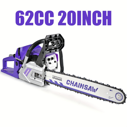 62CC Chainsaw Kit 20-Inch – 2-Stroke Gas Powered Logging Saw with Tool Kit, Oil Can & Bar Cover, Anti-Vibration Handle