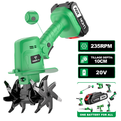 Cordless Electric Tiller 20V Handheld - 9-Inch 235RPM Garden Cultivator with Ergonomic Handle, Lightweight Metal Soil Tiller for Weeding, Soil Aeration & Loosening in Courtyard, Raised Beds & Garden