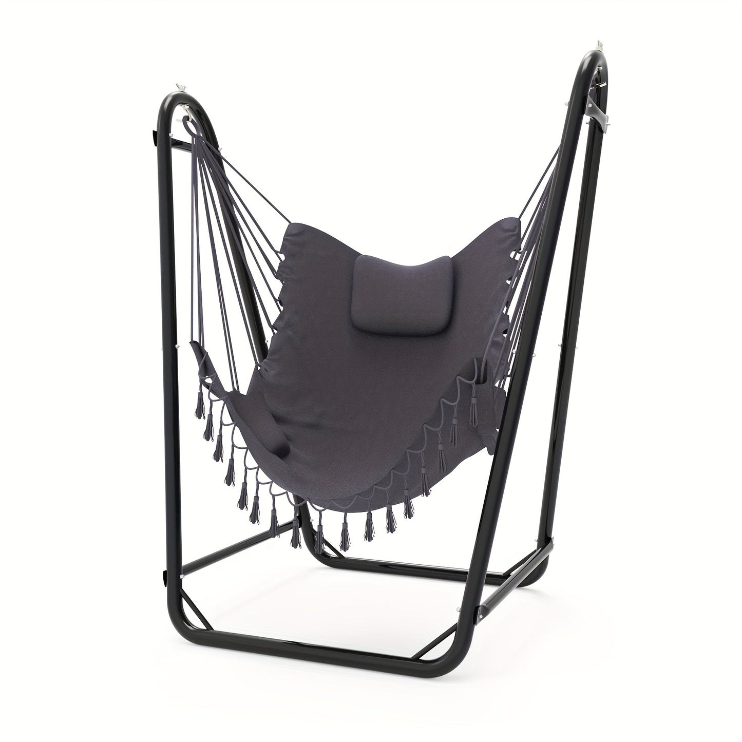 U-Shaped Hammock Chair Stand with Free Hanging Chair, Double Tube Steel Frame, 350 lbs Capacity, Rust-Resistant Powder Coat, Side Pocket Included
