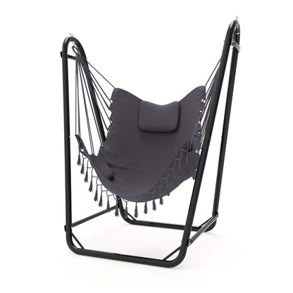 U-Shaped Hammock Chair Stand with Free Hanging Chair, Double Tube Steel Frame, 350 lbs Capacity, Rust-Resistant Powder Coat, Side Pocket Included