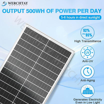 Monocrystalline Solar Panel 100W 12V 24V 24% High Efficiency EL Tested No Hot Spot Waterproof PV Module for Off-Grid Home RV Yacht Camping Farm Battery Charging Easy Install