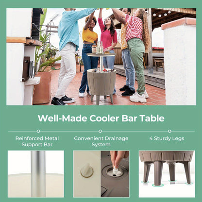Outdoor Cooler Bar Table 3-in-1 | 10 Gal Ice Bucket, Coffee Table & Serving Station | All-Weather PP, Removable Legs, 110 LB Capacity