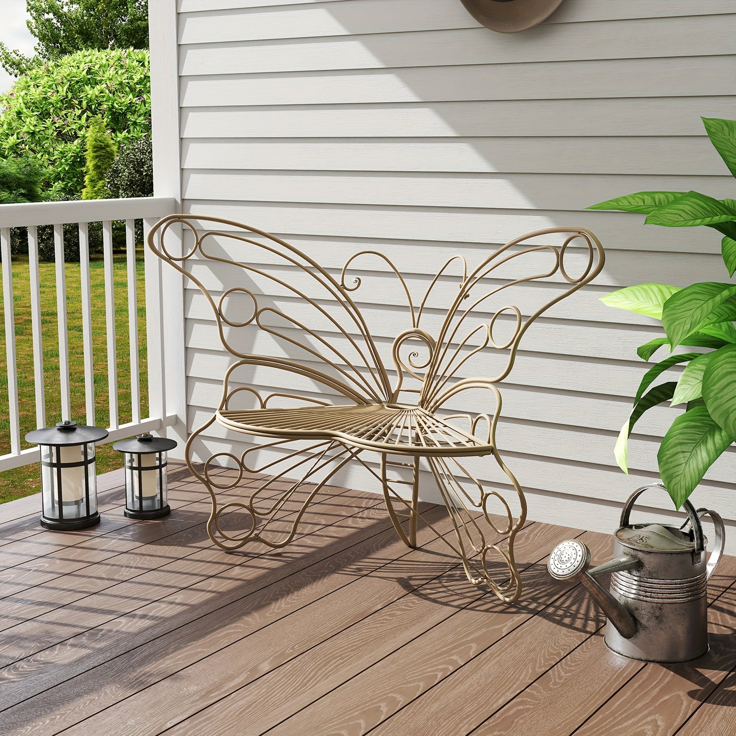 Outdoor Garden Bench 50 Inch Butterfly Design Iron Steel Frame Patio Bench for Porch Lawn Yard Easy Assembly 4 Colors Available