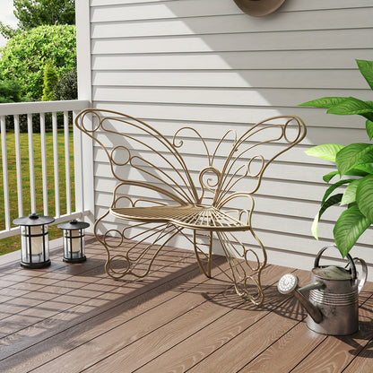 Outdoor Garden Bench 50 Inch Butterfly Design Iron Steel Frame Patio Bench for Porch Lawn Yard Easy Assembly 4 Colors Available