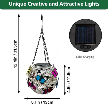 Solar Butterfly Lantern Hanging Garden Light 2-Pack Metal Iron