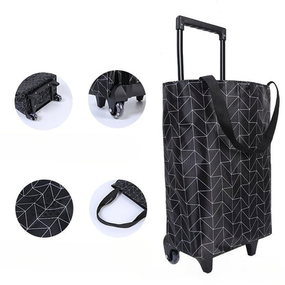 Folding Shopping Cart 2-in-1 Oxford Large Capacity Portable Tote Bag Reusable Grocery Bag on Wheels for Camping Business Delivery Market Travel Daily Use