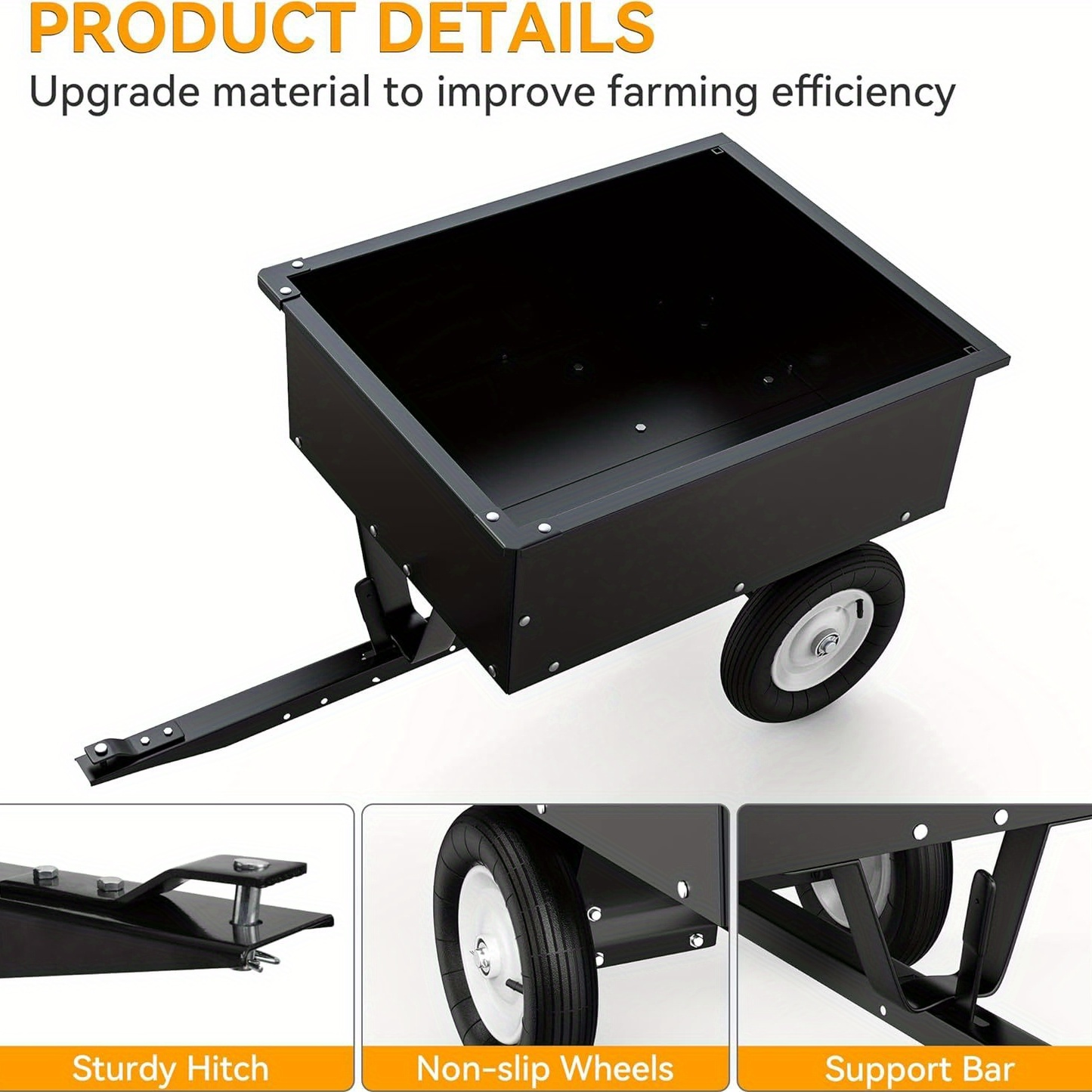 Dump Cart 350LB Steel Tow Behind for Lawn Mower ATV UTV – Heavy Duty Garden Utility Trailer with Quick Release Pedal & Detachable Tailgate