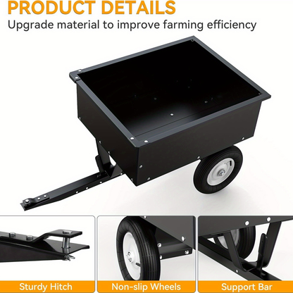 Dump Cart 350LB Steel Tow Behind for Lawn Mower ATV UTV – Heavy Duty Garden Utility Trailer with Quick Release Pedal & Detachable Tailgate
