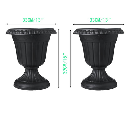 Plastic Urn Planters 2 Pack Outdoor Indoor Flower Pots with Pedestal Front Porch Decor Garden Patio Wedding Party Home Decor Classic Style