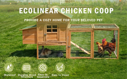 Chicken Coop with Run Large Outdoor Wooden Hen House 82 Inch Walk-in Poultry Cage for 2-4 Chickens Ducks Rabbits with Nesting Box Removable Tray Wheels