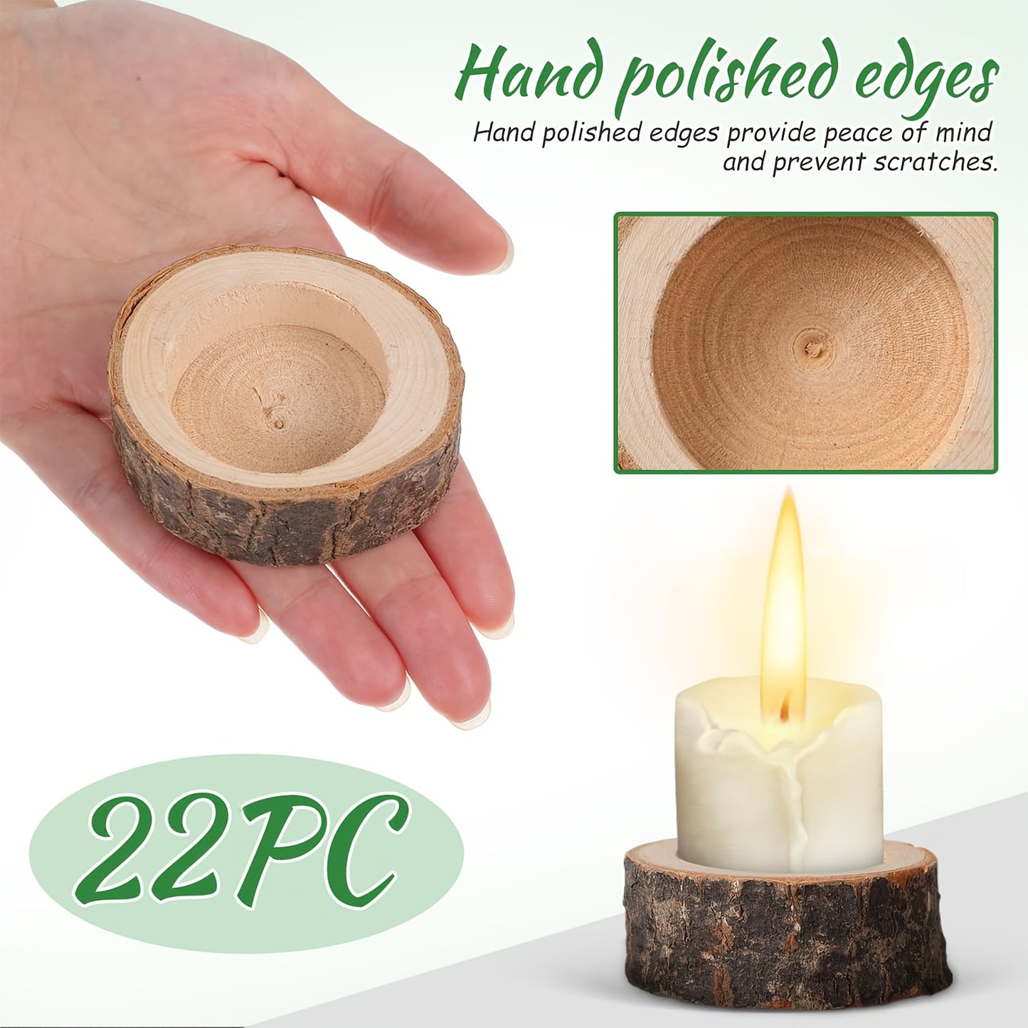 Wooden Tealight Candle Holders Set of 22 – Natural Birch Stump Votive Candlestick Centerpiece for Wedding, Party & Rustic Home Decor