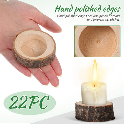 Wooden Tealight Candle Holders Set of 22 – Natural Birch Stump Votive Candlestick Centerpiece for Wedding, Party & Rustic Home Decor