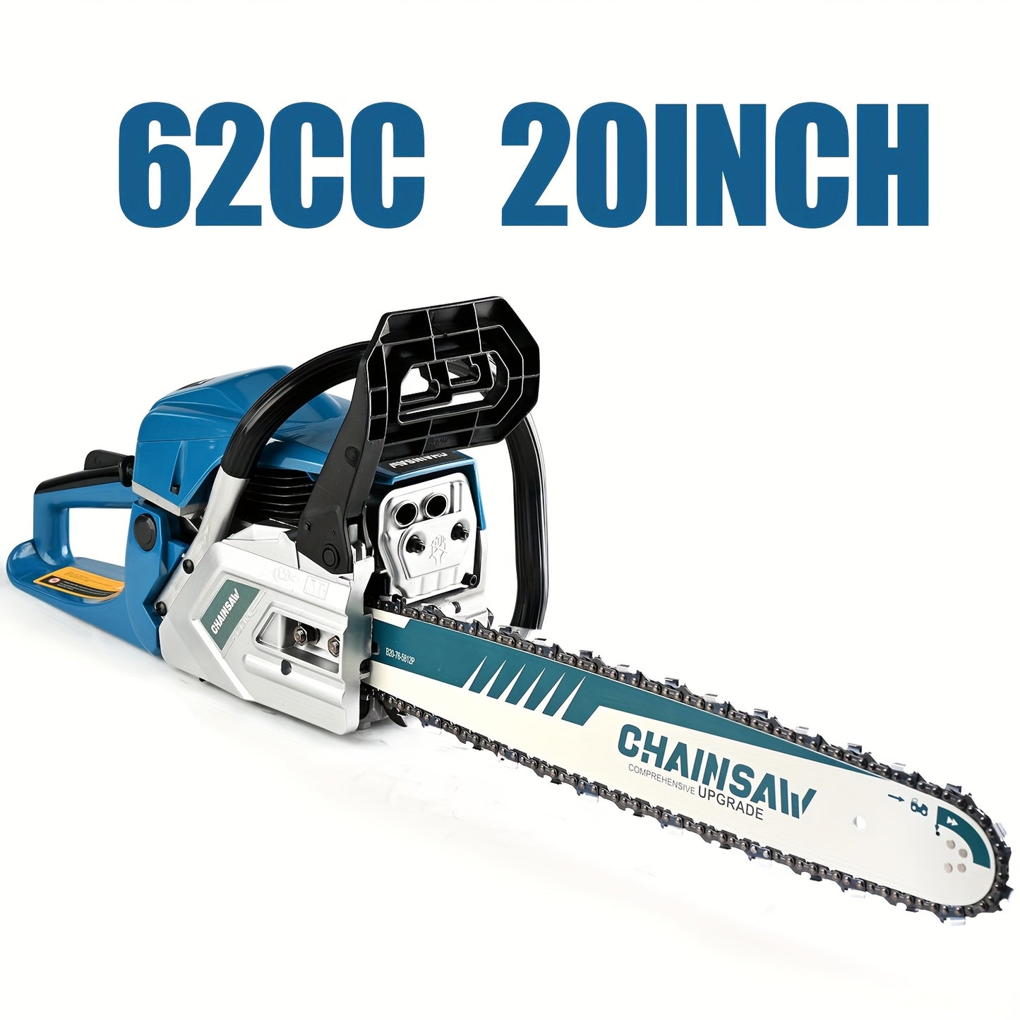 62CC Chainsaw Kit 20-Inch – 2-Stroke Gas Powered Logging Saw with Tool Kit, Oil Can & Bar Cover, Anti-Vibration Handle