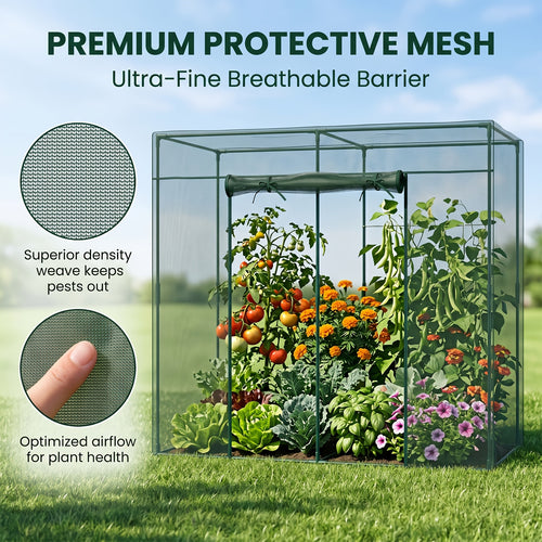 Plant Protection Tent Crop Cage with Zippered Door & Square Frame, Raised Garden Bed Cover Wind-Resistant for Outdoor Vegetables, Flowers & Herbs, Multiple Sizes