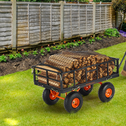 Garden Dump Cart 880LBS Convertible Flatbed Utility Wheelbarrow with 2-in-1 Handle, Removable Side Panels, Mesh Cover & 10" Rubber Tires – 400/600/880 LBS