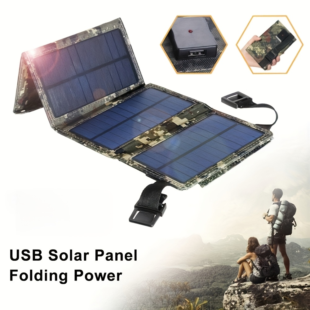 Foldable Solar Charger Portable Monocrystalline Silicon 20% Efficiency USB Output with Carabiner Compact Folding Solar Panel for Outdoor Camping Hiking Backpacking Travel Phone Charging