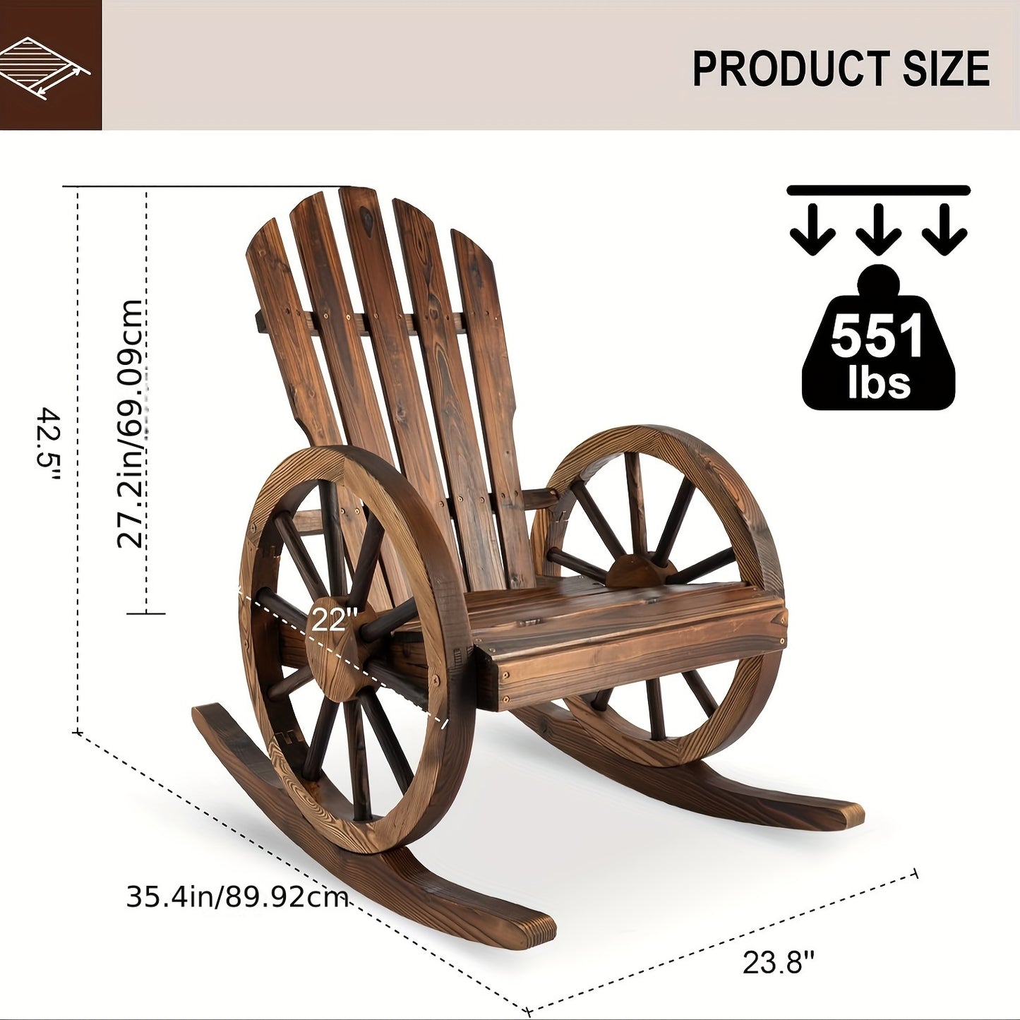 Outdoor Wood Rocking Chair Set – Patio Wagon Wheel Rustic Rocker with Side Table for Porch, Yard & Country Garden