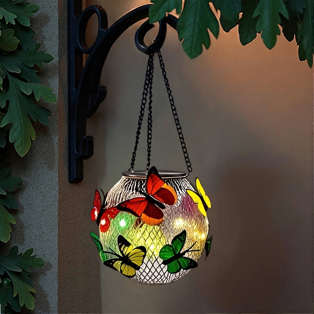 Solar Butterfly Lantern Hanging Garden Light 2-Pack Metal Iron