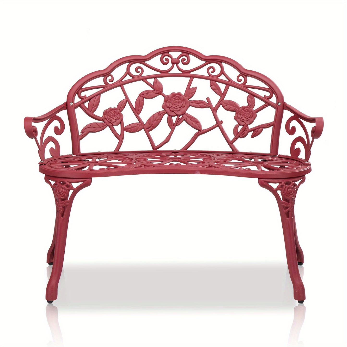 Outdoor Garden Bench Rose Pattern Cast Aluminum Floral Patio Bench with Armrests Vintage Metal Bench for Porch Courtyard Wedding Decor 38.5 Inch