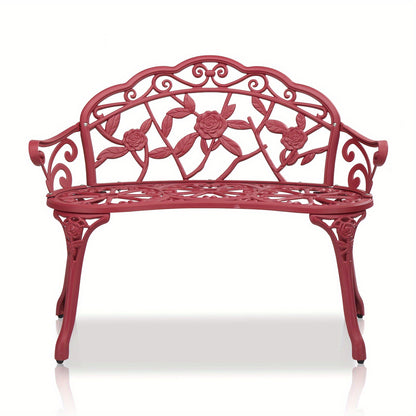 Outdoor Garden Bench Rose Pattern Cast Aluminum Floral Patio Bench with Armrests Vintage Metal Bench for Porch Courtyard Wedding Decor 38.5 Inch
