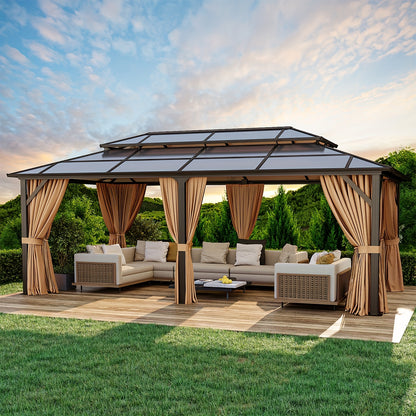Hardtop Gazebo Polycarbonate Roof Aluminum Frame Curtains & Net