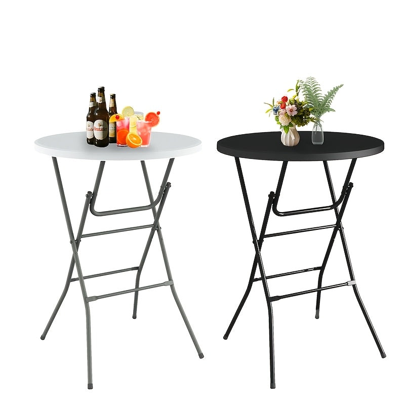 Round Folding Table 32" Bar Height Portable Plastic Top Metal Frame Lockable Legs for Parties, Commercial Events, Indoor & Outdoor Use