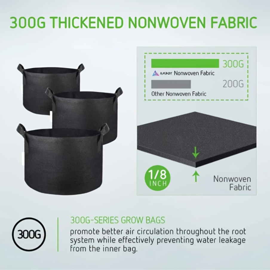 Grow Bags 5 Gallon Felt with Handles 10 & 20 Pack | Aeration Nonwoven Fabric Pots | Air Pruning Planter for Vegetables Tomatoes Potatoes Flowers Indoor Outdoor