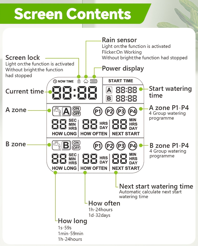 2 Zone Sprinkler Timer Garden Hose Water Timer with Rain Delay Programmable Faucet Controller