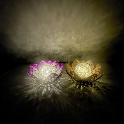 Solar Garden Light Lotus Flower LED Step Light Outdoor Cracked Glass Ball IPX4 Waterproof Lawn Yard Pathway Staircase Corridor Decor – Azure Blue Purple Gray
