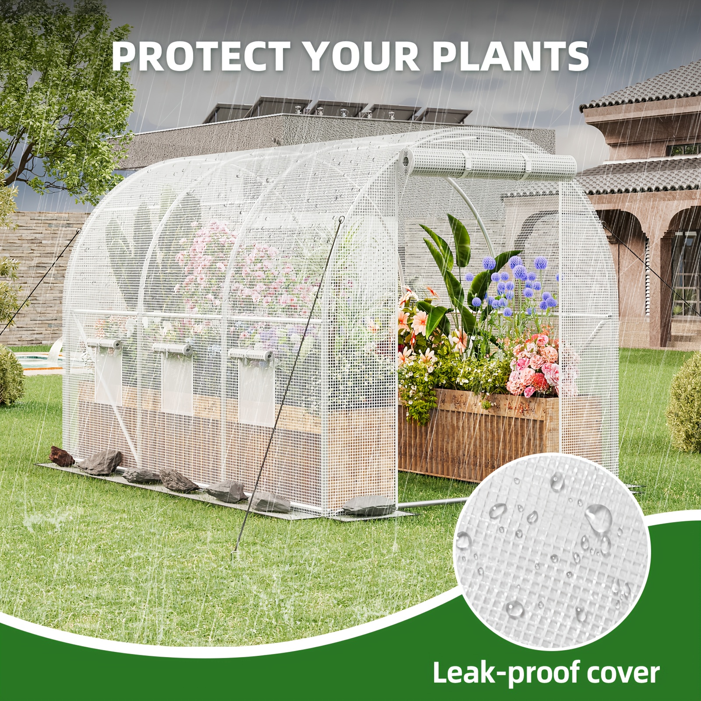 Outdoor Walk-In Greenhouse 10x6.6x6.6 FT – Dual Zippered Screen Doors, 6 Screen Windows & Reinforced Frame, Heavy-Duty Plastic Plant Warm House for Garden & Backyard, Green & White