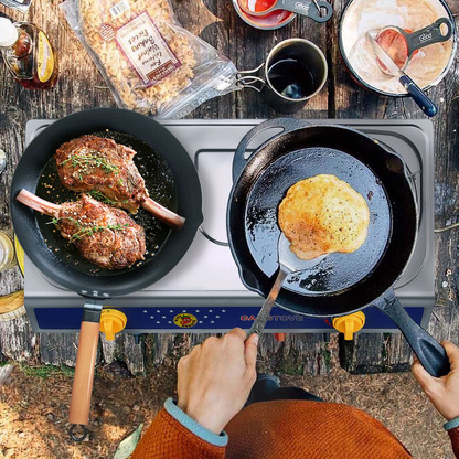 Propane Camping Stove Single & Double Burner – Stainless Steel Gas Cooker with Auto Ignition for Outdoor Cooking, Camping, Fishing, Hiking, Garden BBQ & Tailgate – Portable Camp Kitchen Burner