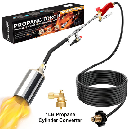 Weed Burner Torch Propane with 10ft Hose & Turbine Trigger, High-Output Flame Weeder with 1lb Cylinder Converter for Garden Weeding, Ice & Snow Melting, Wood Burning, Outdoor Use – Gas Tank Not Included