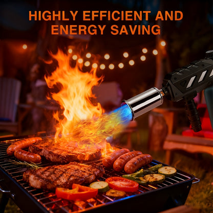 Blow Torch Gun with Detachable Design & Adjustable Flame, Propane Cooking Torch for BBQ, Searing Steak, Caramelizing, Camping, Welding & Weeding, Versatile Kitchen Flamethrower, Gold/Silver & Black (Tank Not Included)