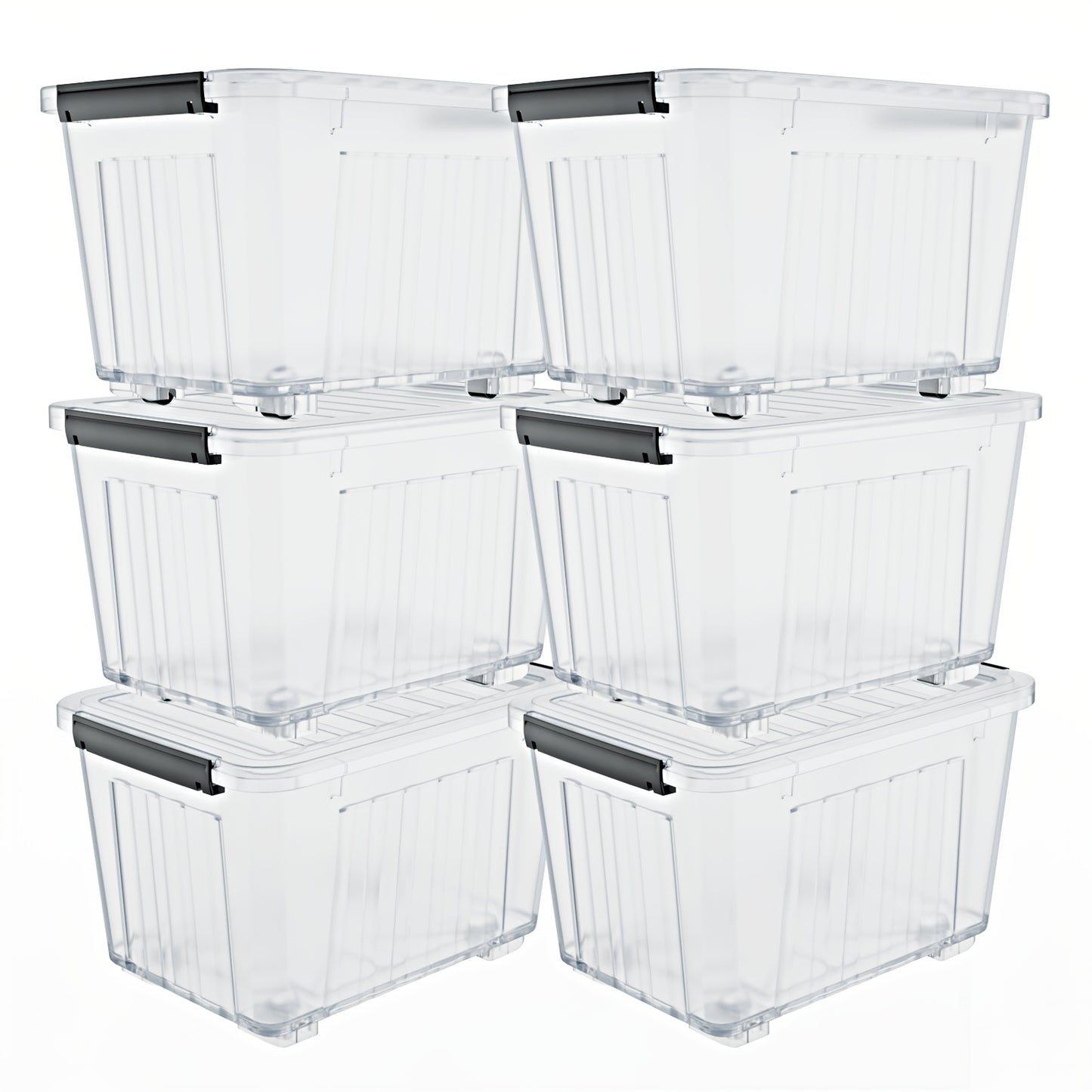 Stackable Storage Bins with Lids and Wheels | 72QT & 97QT Heavy Duty Bins | 4 or 6 Pack | 220LB Capacity | Clear, Blue/White, Black/Yellow
