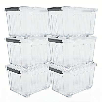 Stackable Storage Bins with Lids and Wheels | 72QT & 97QT Heavy Duty Bins | 4 or 6 Pack | 220LB Capacity | Clear, Blue/White, Black/Yellow