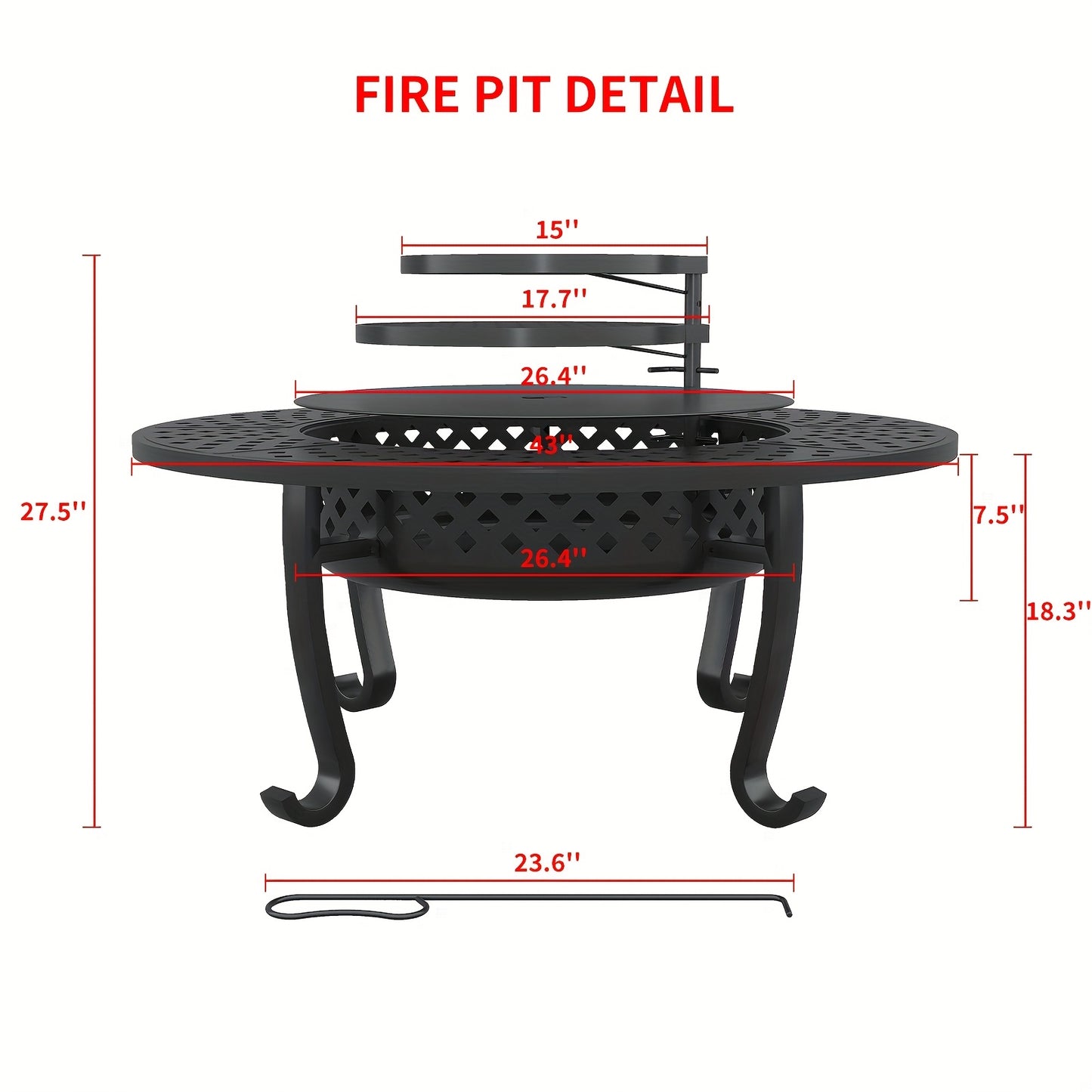Fire Pit 43 Inch with 2 Cooking Grills & Lid Outdoor Wood Burning Firepit Round Metal Table for Backyard Patio Garden Camping Bonfire