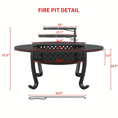 Fire Pit 43 Inch with 2 Cooking Grills & Lid Outdoor Wood Burning Firepit Round Metal Table for Backyard Patio Garden Camping Bonfire