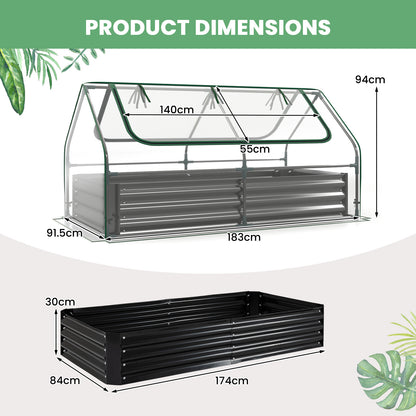 Raised Garden Bed with Greenhouse Cover 3-in-1, Metal Planter Box 71"x35.5"x36" with Dual Roll-Up Screen Windows & Open Bottom for Vegetables, Flowers & Herbs