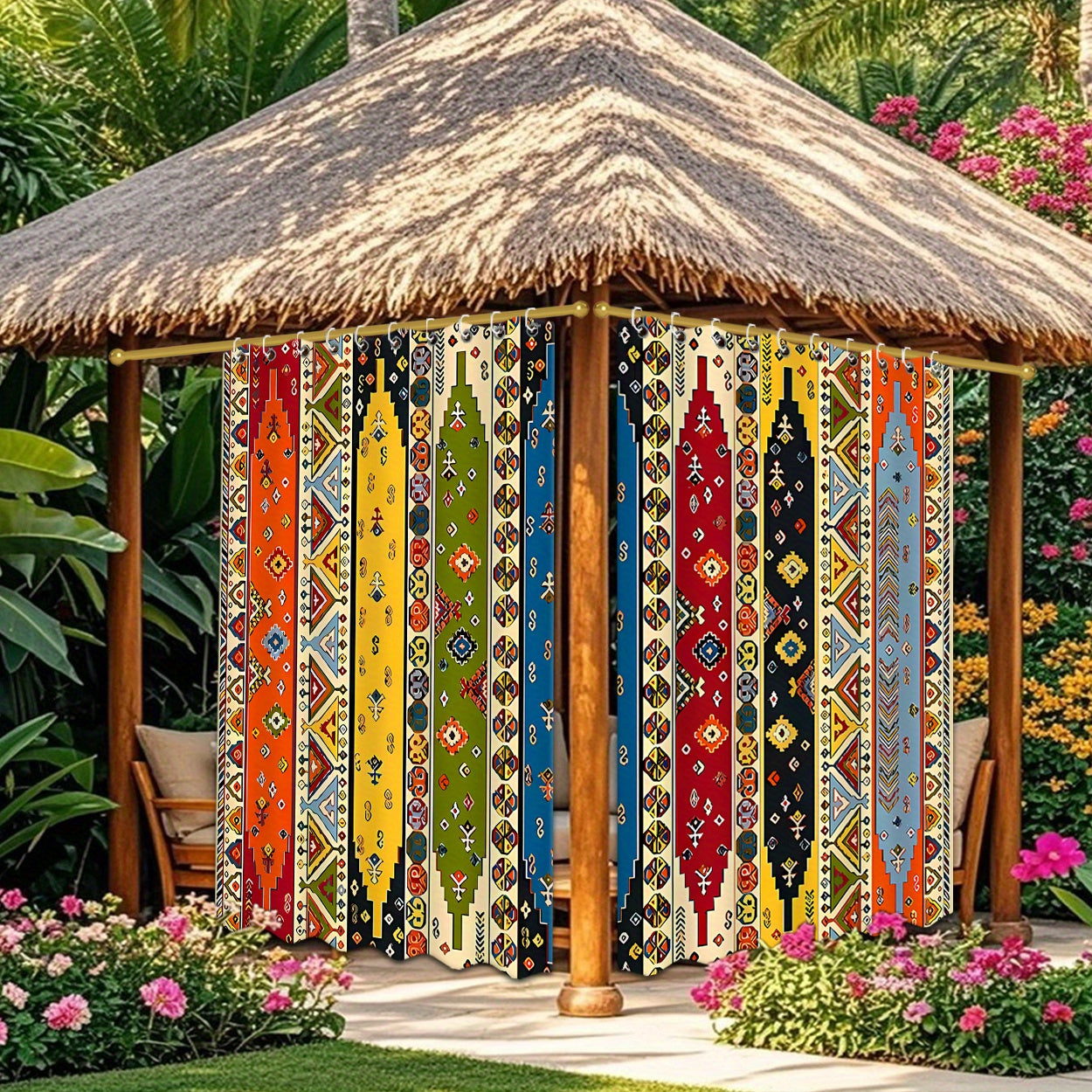 Outdoor Curtains Boho 2-Pack Sunshade Privacy Panels Artistic Pattern for Patio Porch Garden Courtyard Corridor Terrace Indoor Door Decor