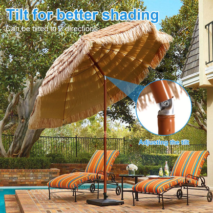 Thatch Tiki Umbrella 7.5 Ft Outdoor Patio Umbrella UV Protection Steel Pole Push Button Tilt Reclining Canopy for Patio Pool Garden Beach Backyard