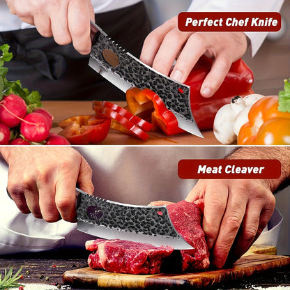 Chef Knife Hand Forged | High-Carbon Steel Viking Cleaver Full Tang Oak Handle with Sheath | BBQ Camping Meat Cutting Kitchen Knife Gift for Men Women