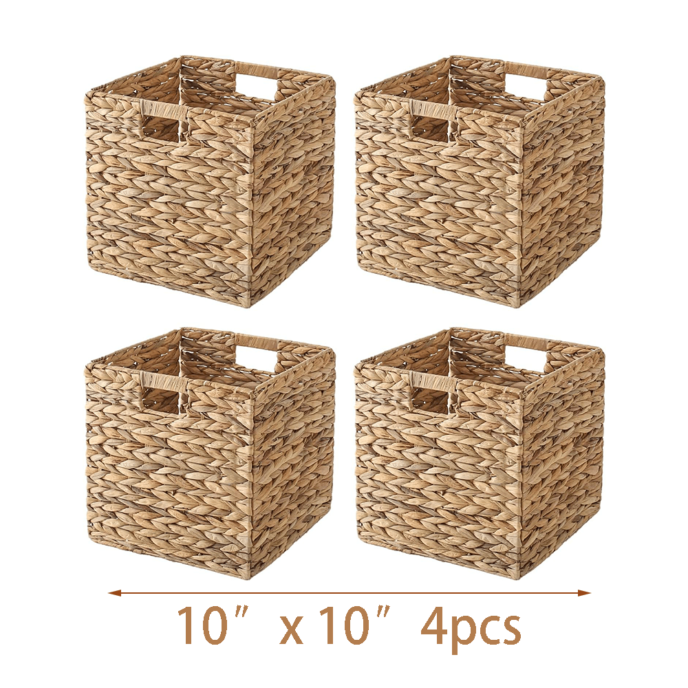 Woven Storage Baskets - Water Hyacinth, Seagrass & Paper Rope Organizer Bins for Shelves, Bathroom, Kitchen, Bedroom, Boho Home Decor